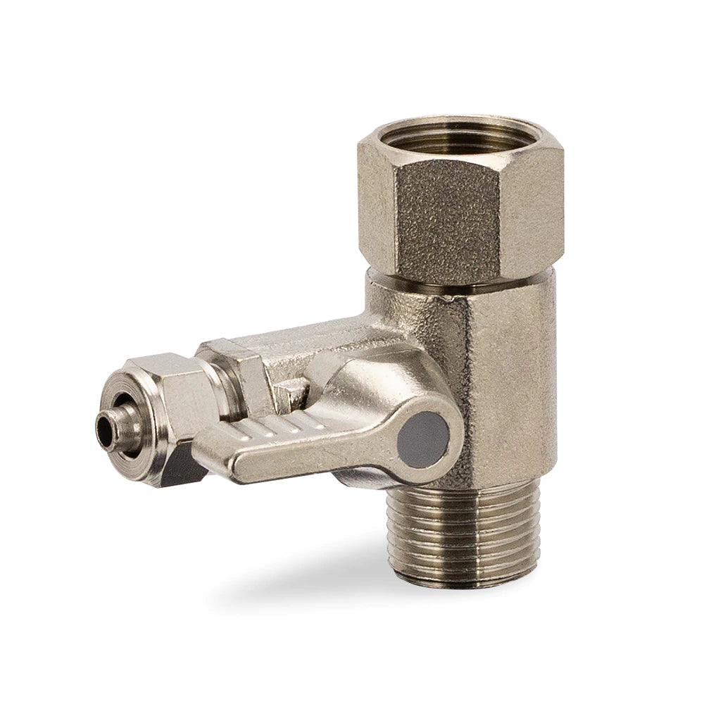 Bekötő csatlakozó integrált golyóscsappal – 3/8" KM × 3/8" BM × 1/4"